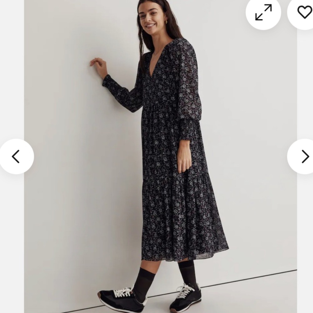 Madewell Albertine V-neck Tiered Midi Dress - Georgette Size Small - Picture 3 of 4